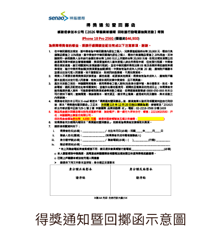 得獎通知暨回撥函示意圖